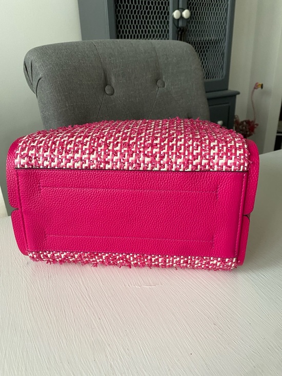 Kate Spade Knott Raffia Tweed Medium Crossbody Satchel, Wild Raspberry Pink Bag - Picture 10 of 14